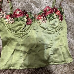 Princess Polly Green Floral Embroidered Top